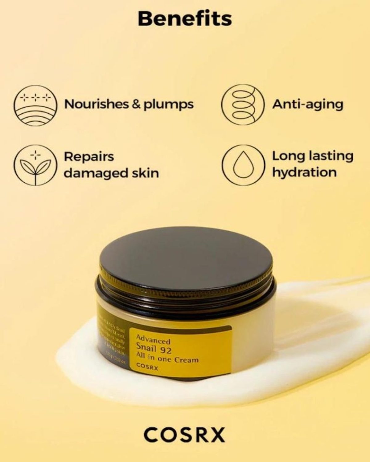 Snail mucin facial cream for glowing, youthful skin