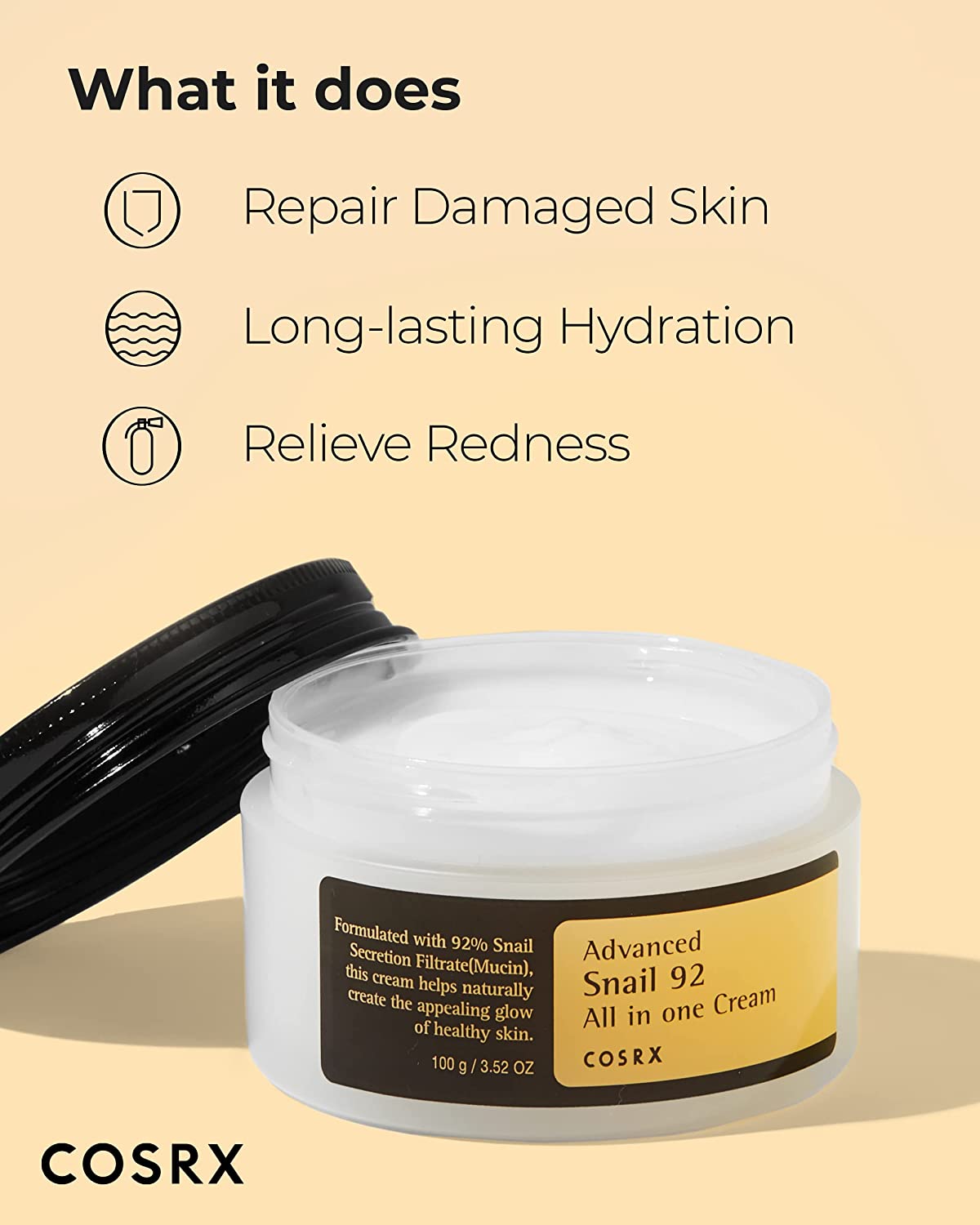 Snail mucin repair cream for acne scars and hydration