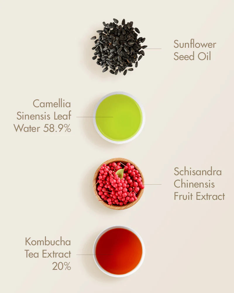 Natural and pure kombucha tea essence for improving balanced skin pH and moisture levels